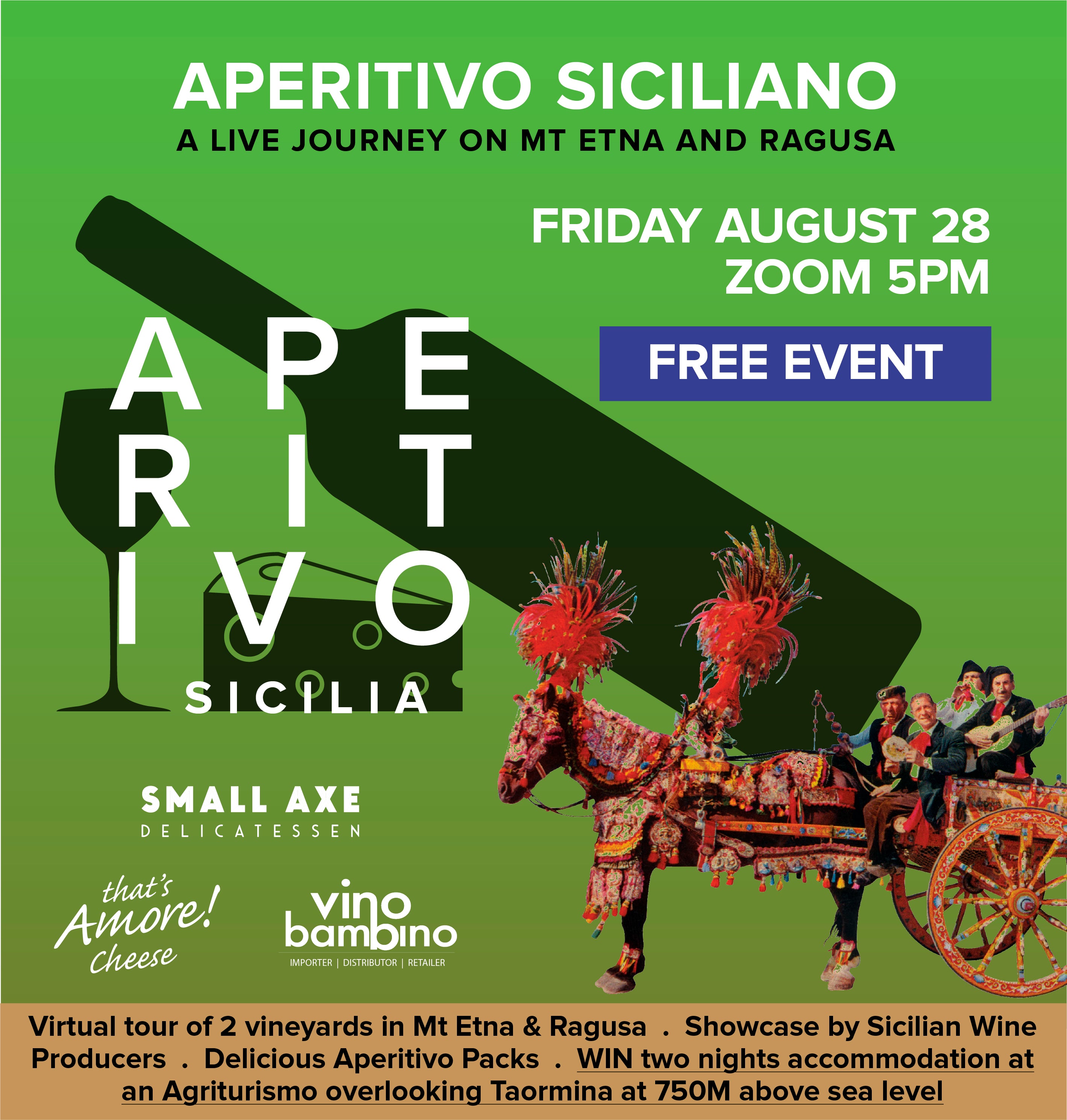 APERITIVO SICILIANO - Join us on a live journey on Mt Etna and Ragusa whilst you nibble though your aperitivo packs!