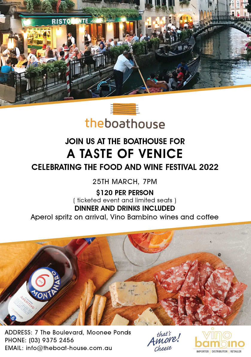 A taste of Venice at The Boathouse -25th March, 7pm